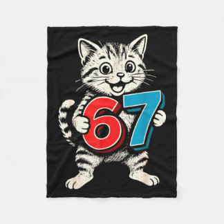 67 Six Seven 6 7 Cat Funny  Fleece Blanket