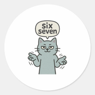 67 Six Seven 6-7 Cat - Funny Kids Gaming Brainrot  Classic Round Sticker