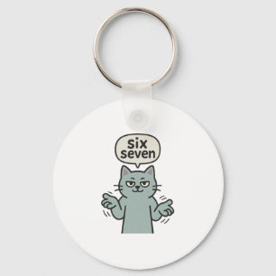 67 Six Seven 6-7 Cat - Funny Kids Gaming Brainrot Keychain