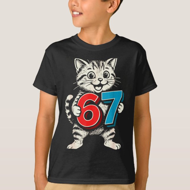 67 Six Seven 6 7 Cat Funny  T-Shirt (Front)