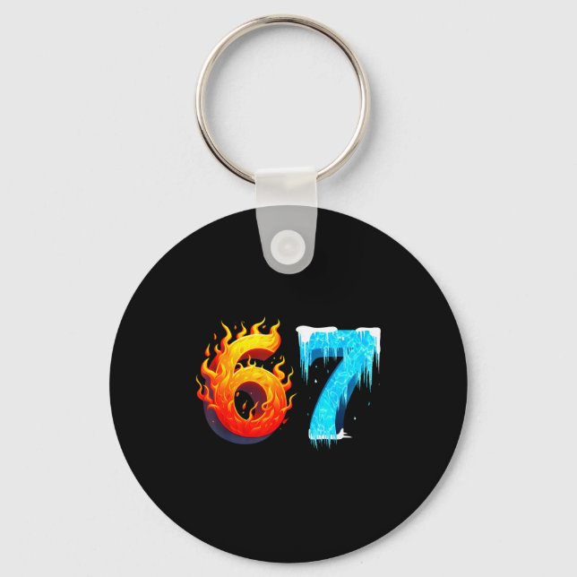 67 Six Seven 6-7 Flaming Ice – Funny Teen Kids Bra Keychain (Front)