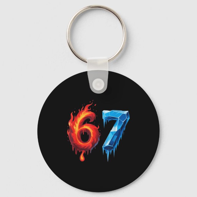 67 Six Seven 6-7 Flaming Ice - Funny Teen Kids Bra Keychain (Front)