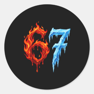 67 Six Seven 6-7 Flaming Ice Funny Teen Kids Meme  Classic Round Sticker