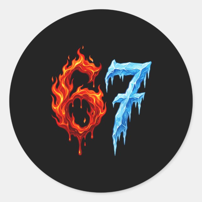 67 Six Seven 6-7 Flaming Ice Funny Teen Kids Meme  Classic Round Sticker (Front)