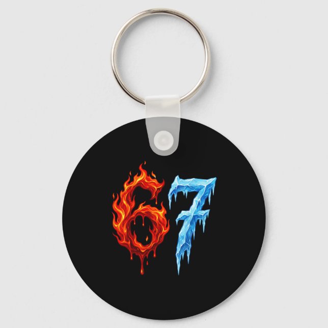 67 Six Seven 6-7 Flaming Ice Funny Teen Kids Meme  Keychain (Front)