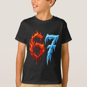 67 Six Seven 6-7 Flaming Ice Funny Teen Kids Meme  T-Shirt