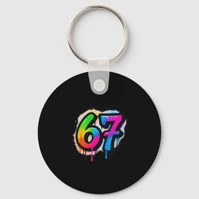 67 Six Seven 6 7 Meme Design Funny 6 7 3  Keychain (Front)