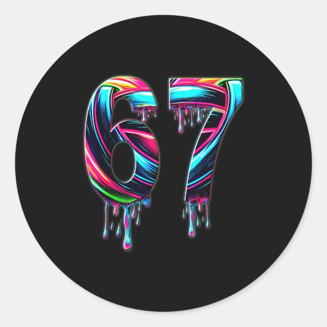 67 Six Seven 6 7 Meme Design Funny 6 7  Classic Round Sticker (Front)