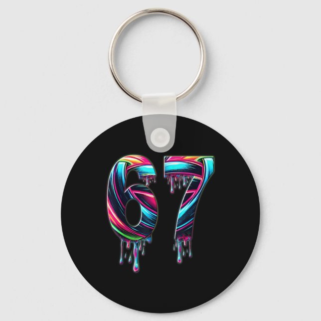 67 Six Seven 6 7 Meme Design Funny 6 7  Keychain (Front)