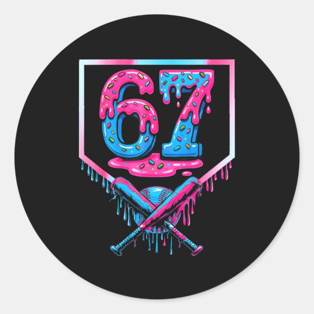 67 Six Seven Baseball Ice Cream Drip Cool Meme 67  Classic Round Sticker (Front)