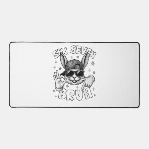 67 Six Seven Bruh Cute Bunny Face with Sunglasses  Desk Mat