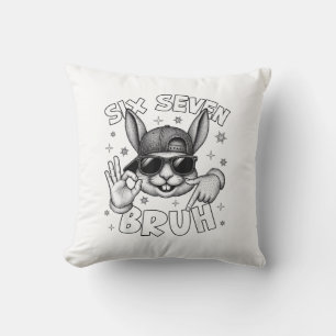 67 Six Seven Bruh Cute Bunny Face with Sunglasses  Throw Pillow