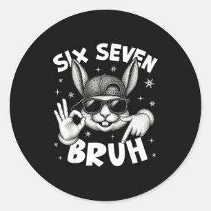 67 Six Seven Bruh Cute Bunny Face With Sungles Eas Classic Round Sticker