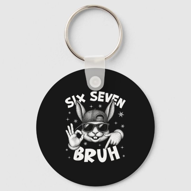 67 Six Seven Bruh Cute Bunny Face With Sungles Eas Keychain (Front)