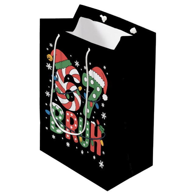 67 Six Seven Bruh Funny Christmas 6 7 Meme  Medium Gift Bag (Front Angled)