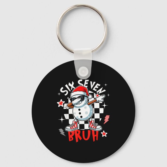 67 Six Seven Bruh Funny Snowman Christmas 6 7 Meme Keychain (Front)