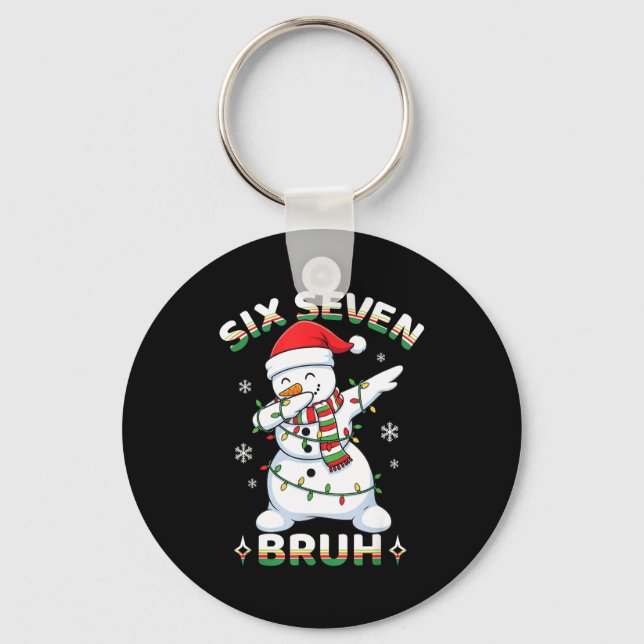 67 Six Seven Bruh Meme Funny Dabbing Snowman Chris Keychain (Front)