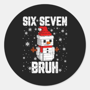 67 Six Seven Bruh Snowman Building Blocks Christma Classic Round Sticker