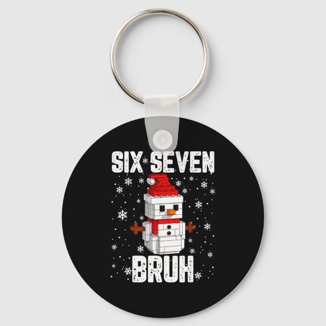 67 Six Seven Bruh Snowman Building Blocks Christma Keychain (Front)