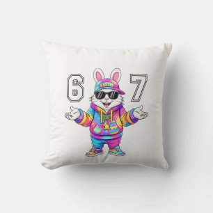 67 Six Seven Bunny Tie Dye Easter Day 67 Meme Men  Throw Pillow