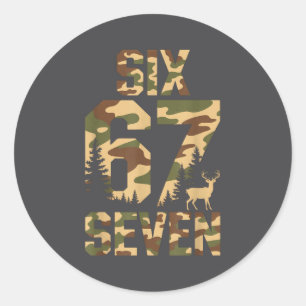 67 Six Seven Camo Deer Buck Meme Funny Hunting Out Classic Round Sticker