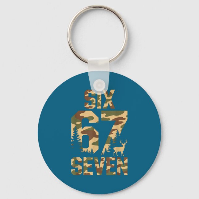 67 Six Seven Camo Deer Buck Meme Funny Hunting Out Keychain (Front)