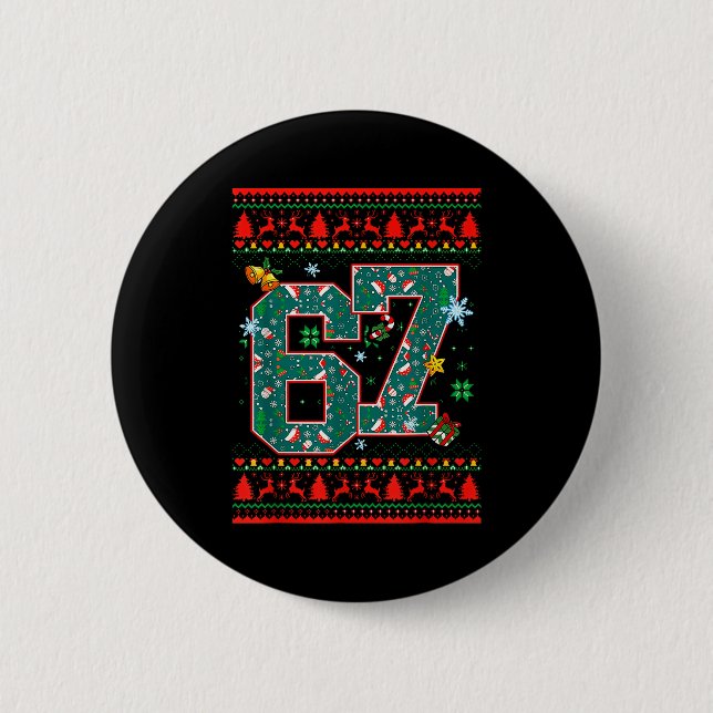 67 Six Seven Christmas Funny Meme Hand 67 Couples  2 Inch Round Button (Front)