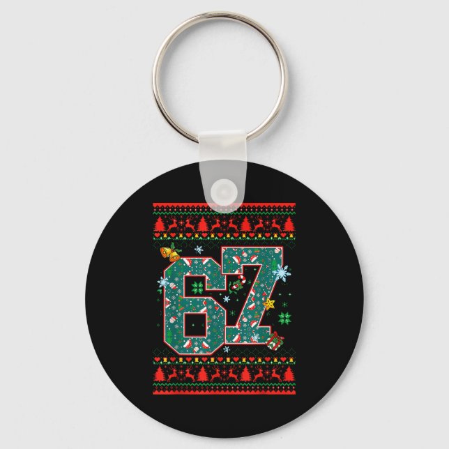 67 Six Seven Christmas Funny Meme Hand 67 Couples  Keychain (Front)
