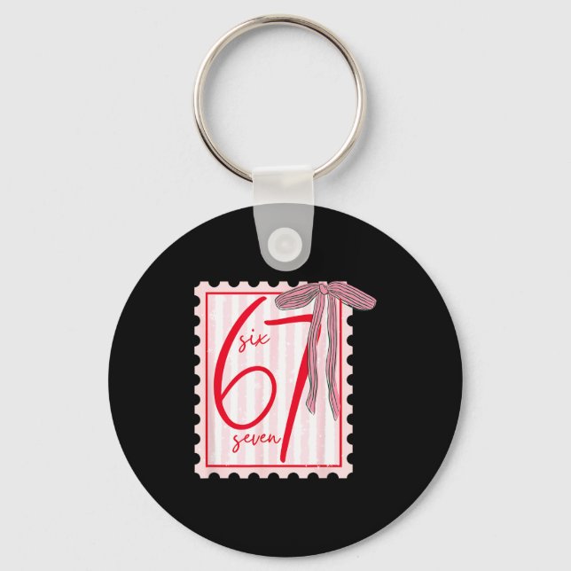 67 Six Seven Coquette Nk Bow Funny 6 7 Meme Girls  Keychain (Front)
