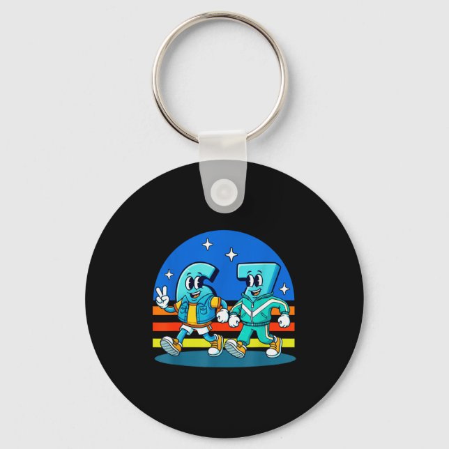 67 Six Seven Fun Meme Funny Design Kids School  Keychain (Front)