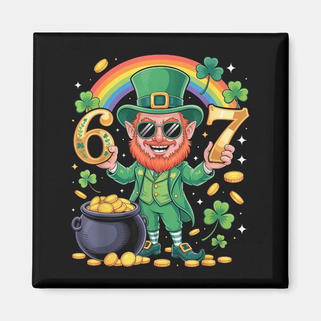 67 Six Seven Funny 6 7 Meme St Patricks Day Leprec Magnet (Front)