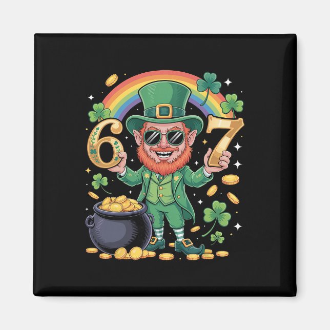 67 Six Seven Funny 6 7 Meme St Patricks Day Leprec Magnet (Front)