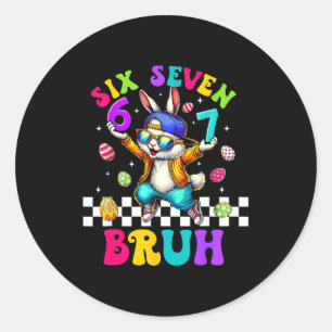 67 six seven funny bunny sunglasses rabbit happy classic round sticker