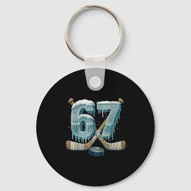 67 Six Seven Hockey Drip Number Funny 6 7 Meme  Keychain (Front)