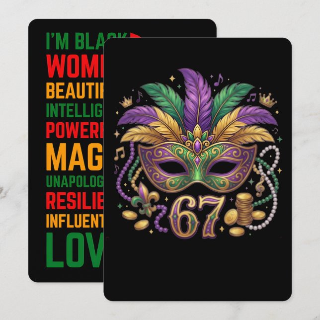 67 Six Seven Mardi-Gras Black History 2026 Holiday Card (Front/Back)