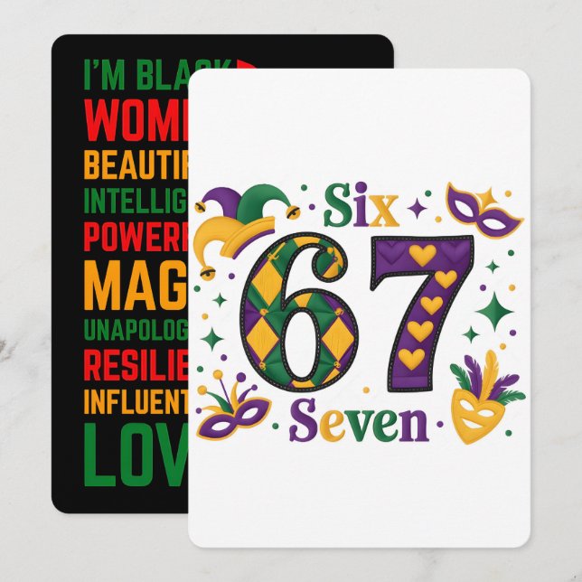 67 Six Seven Mardi-Gras Black History 2026 Holiday Card (Front/Back)