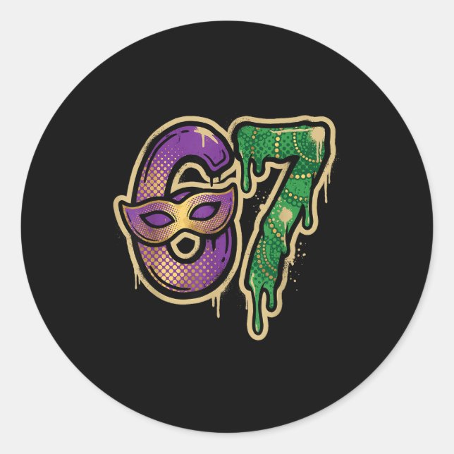 67 Six Seven Mardi Gras Graffiti Gen Alpha Brain R Classic Round Sticker (Front)