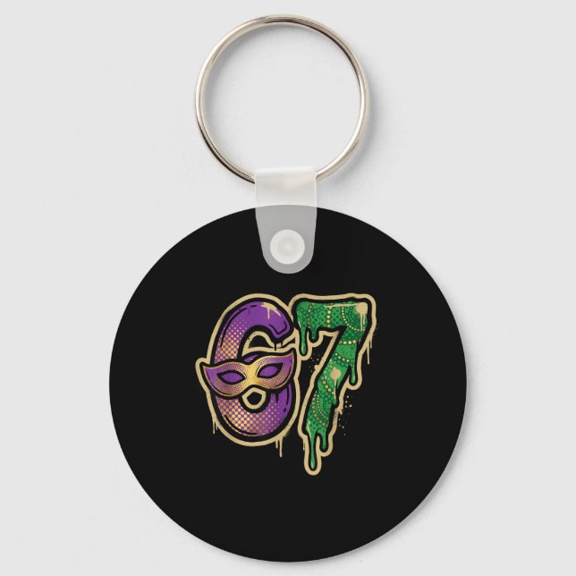 67 Six Seven Mardi Gras Graffiti Gen Alpha Brain R Keychain (Front)