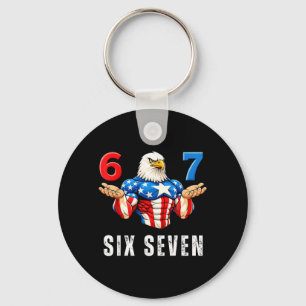 67 Six Seven Meme Funny 4th of July Eagle American Keychain