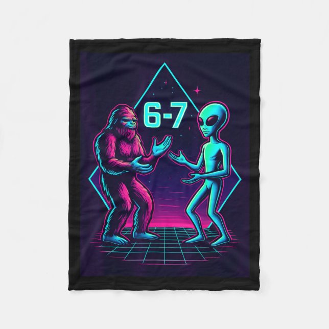 67 Six Seven Meme Funny Bigfoot Alien Sasquatch Uf Fleece Blanket (Front)