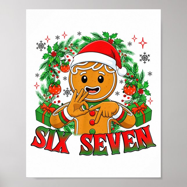 67 Six Seven Meme Funny Xmas Gingerbread Hand Sign (Front)