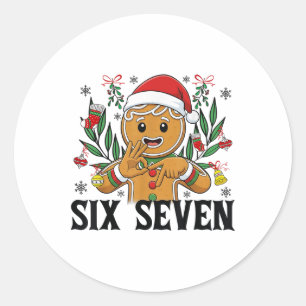 67 Six Seven Meme Funny Xmas Gingerbread Hand Sign Classic Round Sticker