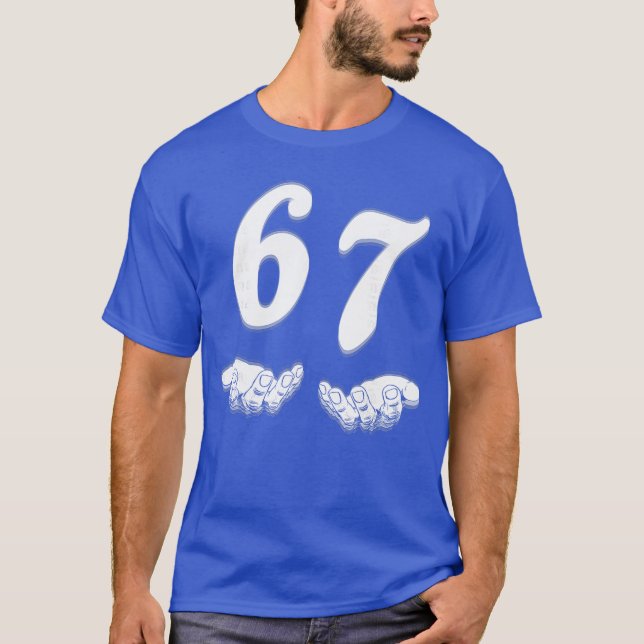 67 Six Seven with Hands Black and White Art T-Shirt (Front)