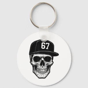 67 Skull Halloween Brainrot Meme Six Seven Kids Sk Keychain