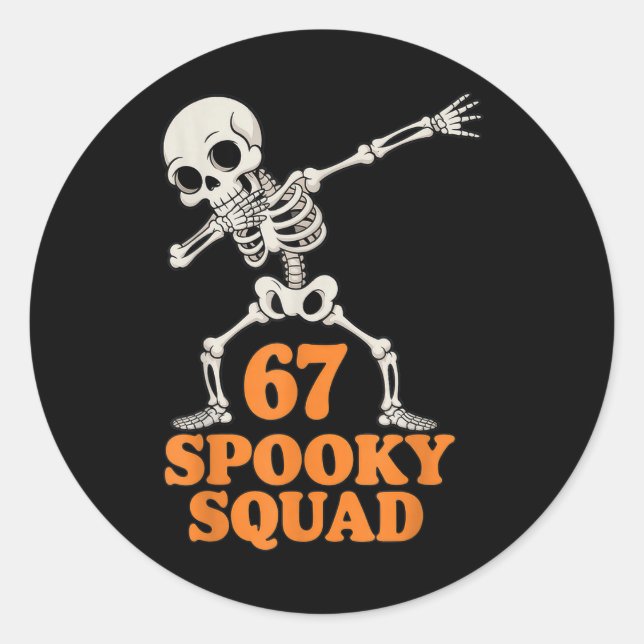 67 Spooky Squad Halloween Skeleton  Classic Round Sticker (Front)