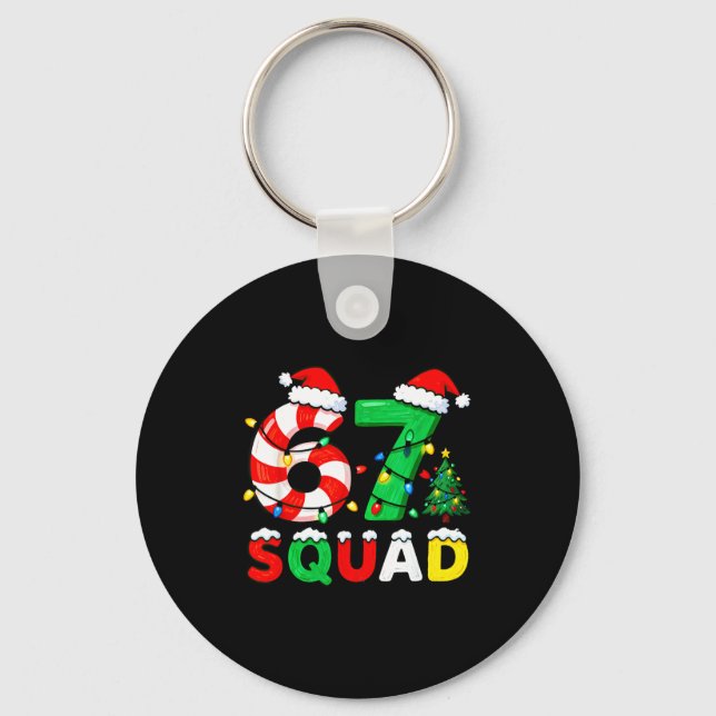 67 Squad Christmas Candy Cane Six Seven Meme Xmas  Keychain (Front)