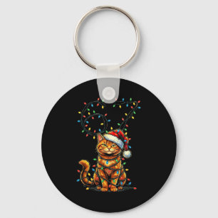 67 Tabby Orange Cat Christmas Santa Hat Six Seven  Keychain