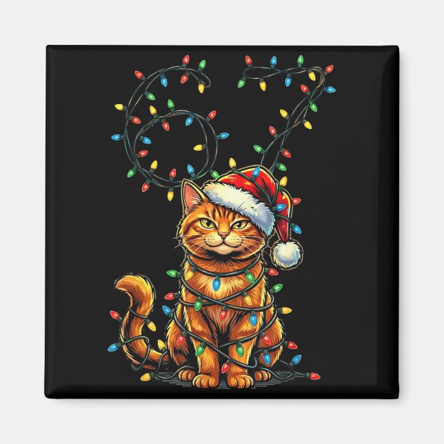 67 Tabby Orange Cat Christmas Santa Hat Six Seven  Magnet (Front)