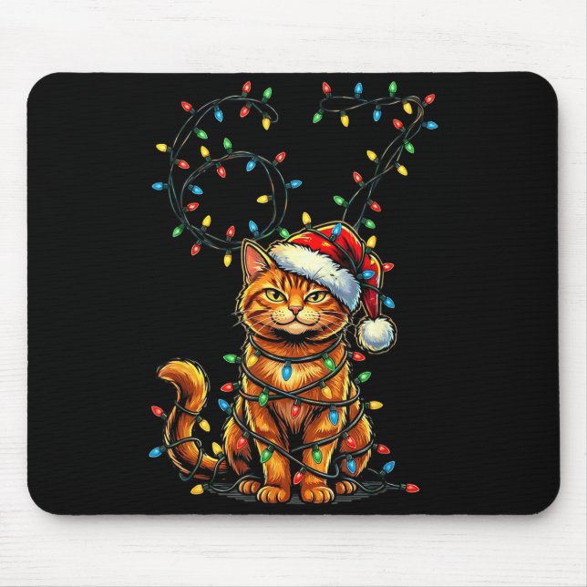 67 Tabby Orange Cat Christmas Santa Hat Six Seven  Mouse Pad (Front)