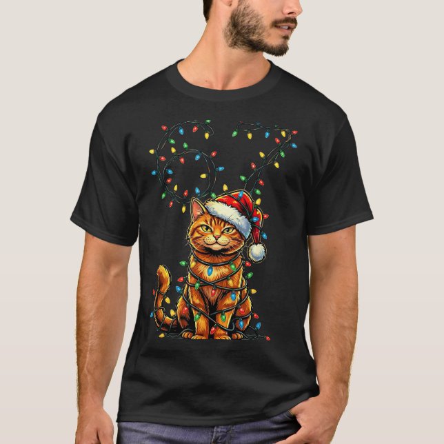 67 Tabby Orange Cat Christmas Santa Hat Six Seven  T-Shirt (Front)